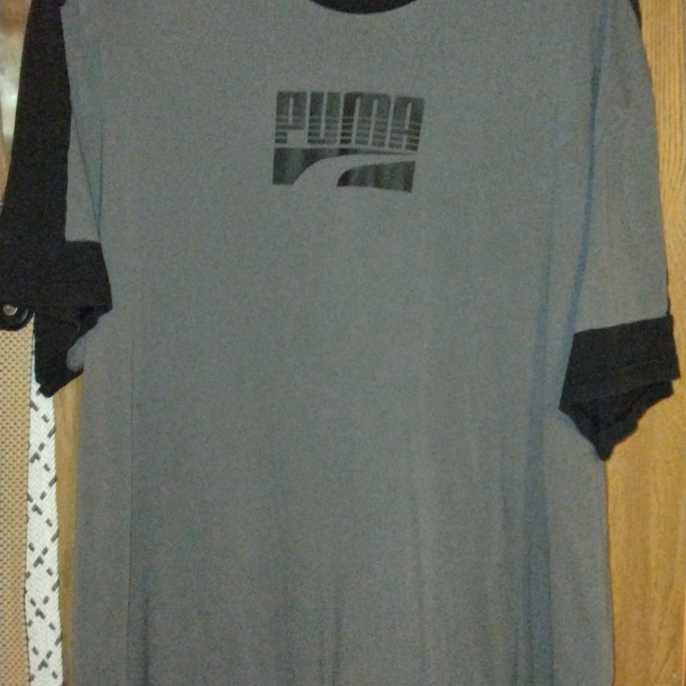 Puma Gray and Black Color Block Short Sleeve Tee - XL
